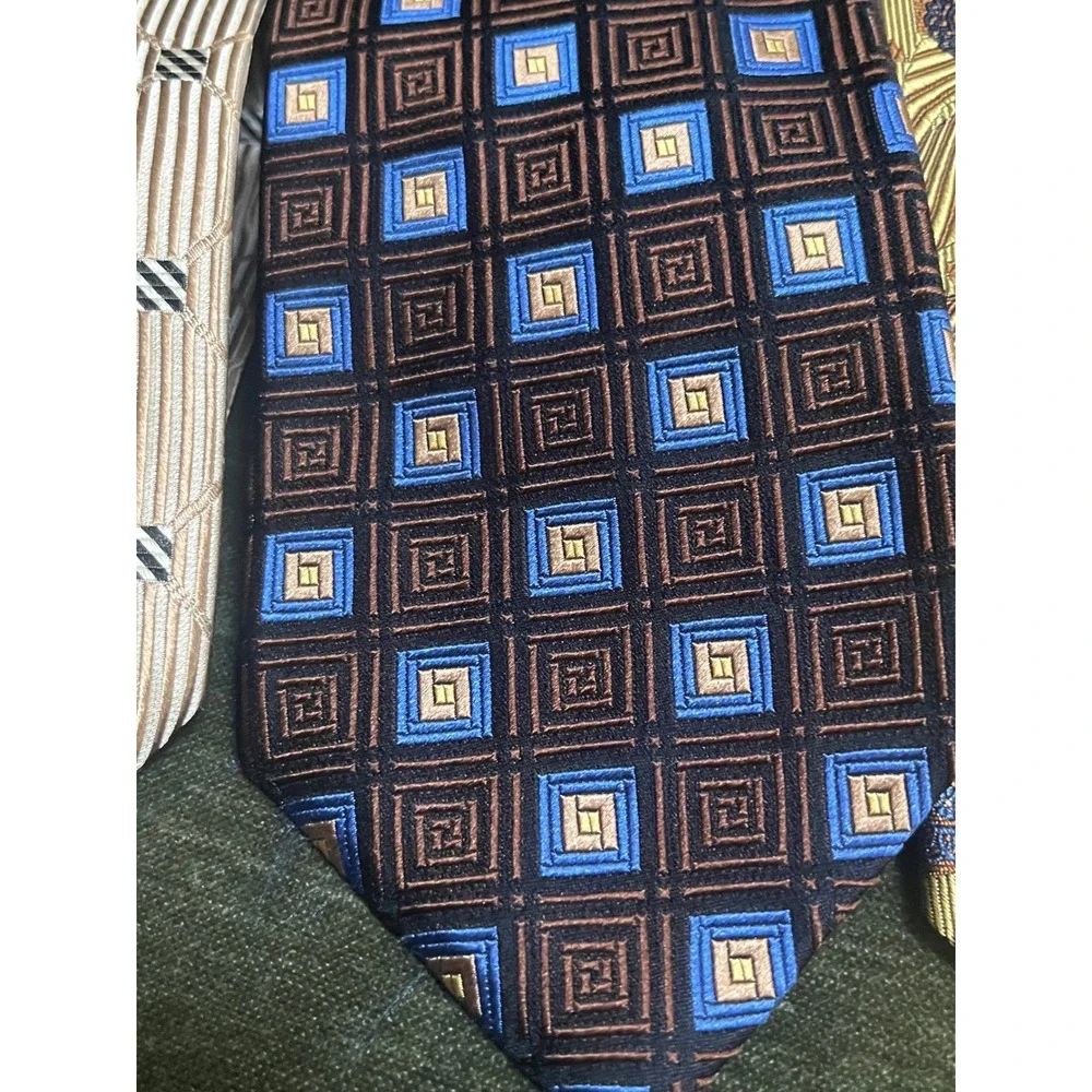 Milano's Clothier Mens Silk Necktie Lot‎ 4 Geometric Medallion Italy Silk USA
